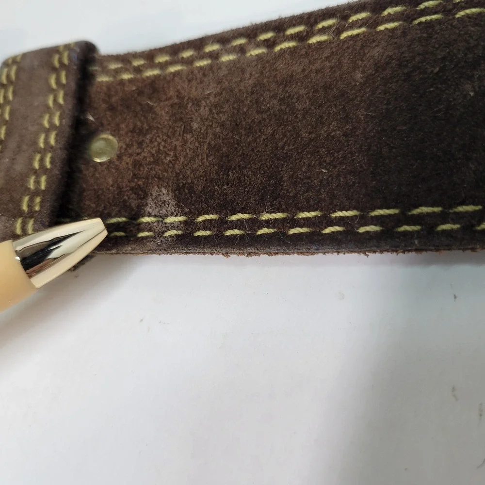 Vera Brown Suede Leather Belt Statement Buckle Boho‎ Western Size M